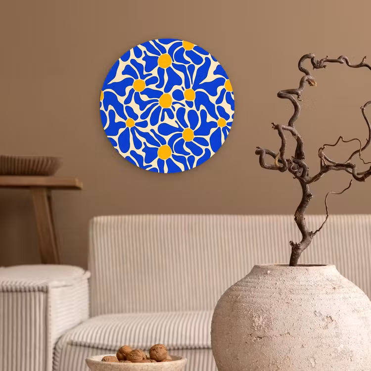 Abstract - Bloem - Blauw Wandcirkel kunststof plaat 5mm dik klein 188 -sfeer1