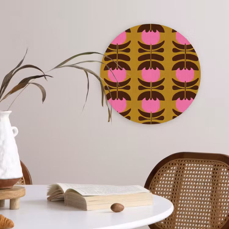 Abstract - Bloemen - Roze Wandcirkel kunststof plaat 5mm dik klein 188 -sfeer4