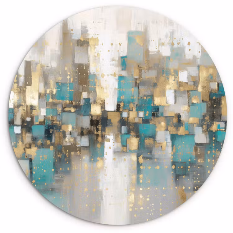 Abstract - Blokken - Goud - Skyline Wandcirkel kunststof plaat 5mm dik klein -3d