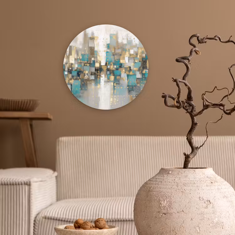 Abstract - Blokken - Goud - Skyline Wandcirkel kunststof plaat 5mm dik klein -sfeer1