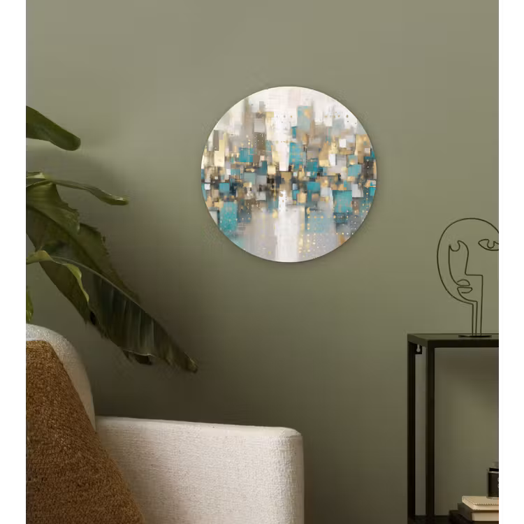 Abstract - Blokken - Goud - Skyline Wandcirkel kunststof plaat 5mm dik klein -sfeer3