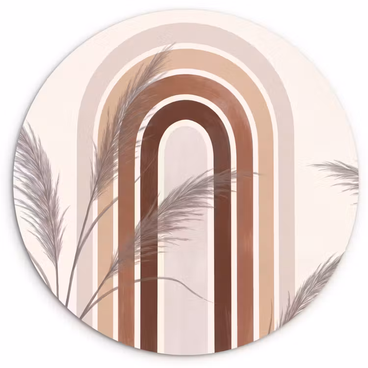Abstract - Bogen - Plant - Boho - Beige Wandcirkel kunststof plaat 5mm dik klein -3d