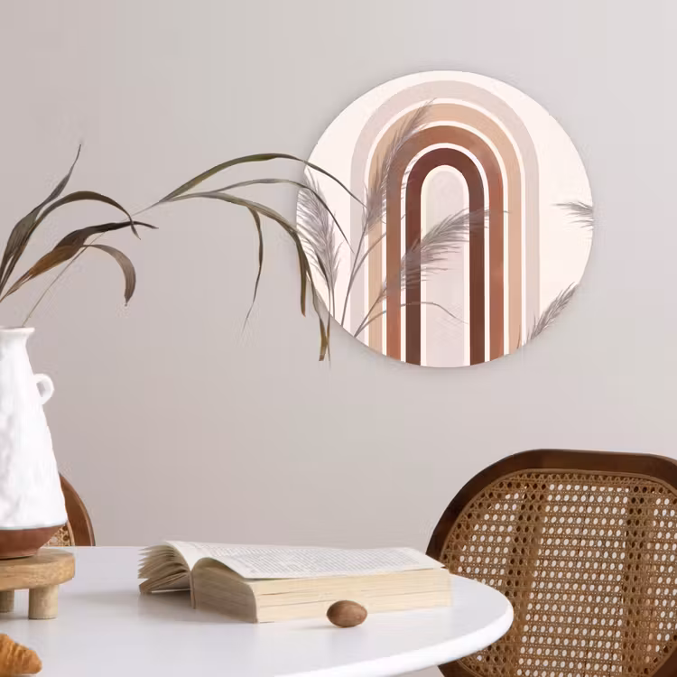 Abstract - Bogen - Plant - Boho - Beige Wandcirkel kunststof plaat 5mm dik klein -sfeer4