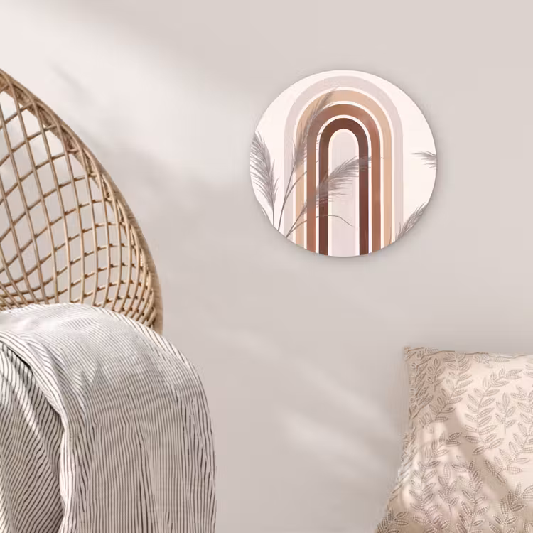Abstract - Bogen - Plant - Boho - Beige Wandcirkel kunststof plaat 5mm dik klein -sfeer5