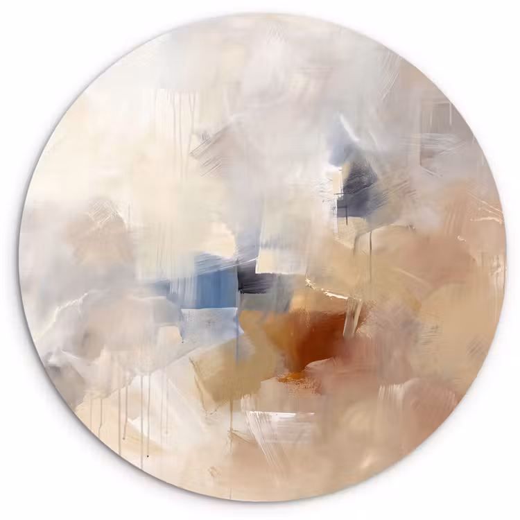 Abstract - Borstelstreken - Modern - Beige - Kunst Wandcirkel kunststof plaat 5mm dik klein -3d