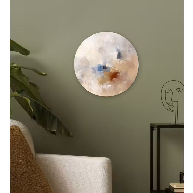 Abstract - Borstelstreken - Modern - Beige - Kunst Wandcirkel kunststof plaat 5mm dik klein -sfeer3