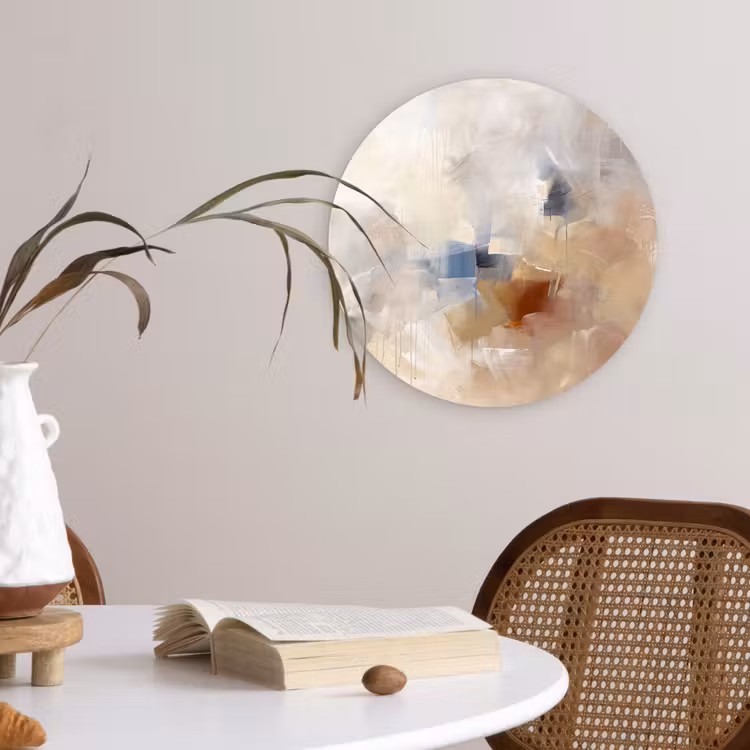 Abstract - Borstelstreken - Modern - Beige - Kunst Wandcirkel kunststof plaat 5mm dik klein -sfeer4
