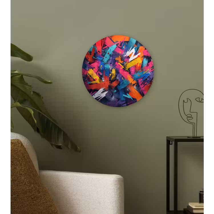 Abstract - Explosie - Neonkleuren Wandcirkel kunststof plaat 5mm dik klein -sfeer3