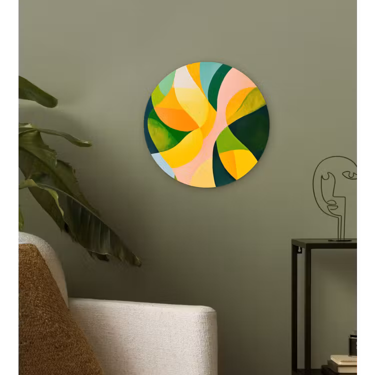 Abstract - Geel - Roze - Groen Wandcirkel kunststof plaat 5mm dik klein -sfeer3