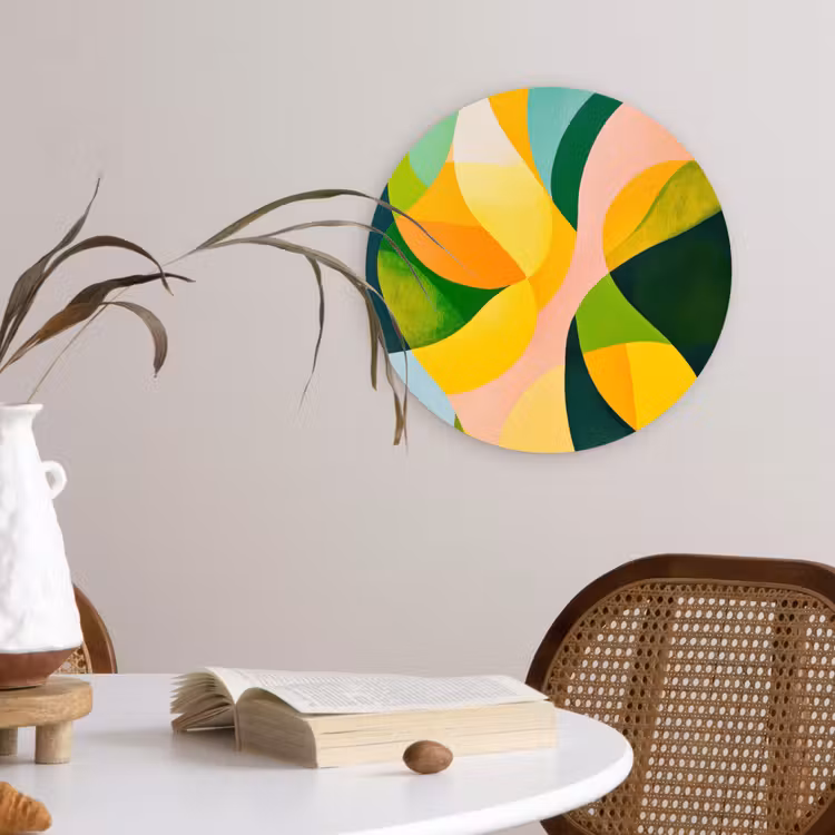 Abstract - Geel - Roze - Groen Wandcirkel kunststof plaat 5mm dik klein -sfeer4