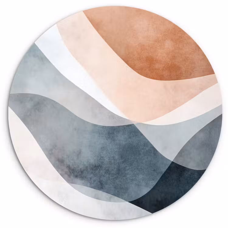 Abstract - Golven - Blauw Wandcirkel kunststof plaat 5mm dik klein -3d