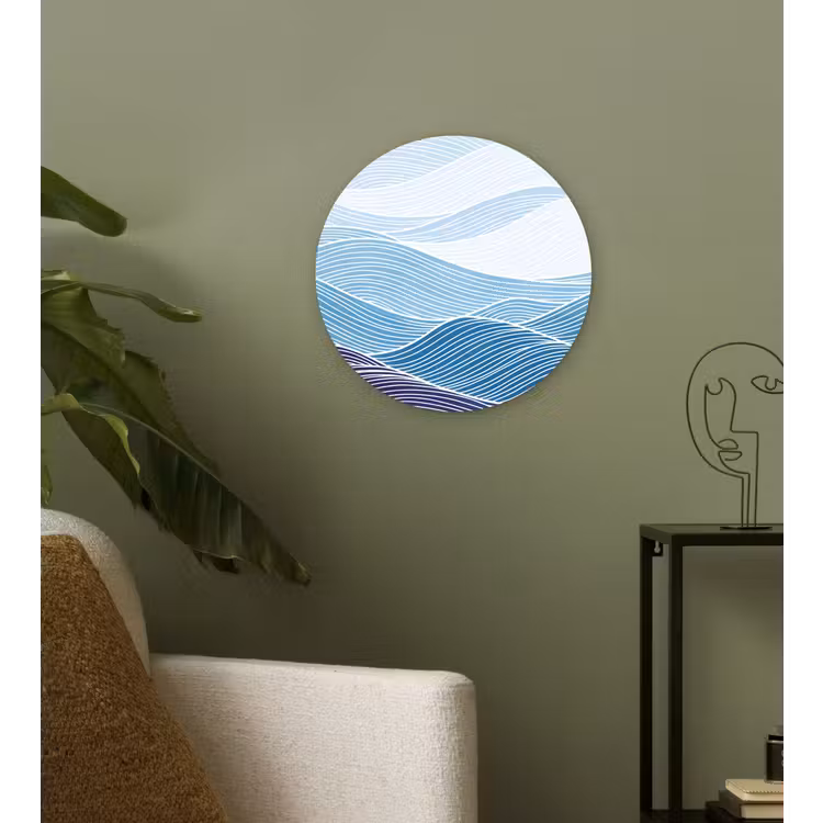 Abstract - Golven - Patroon - Blauw - Modern Wandcirkel kunststof plaat 5mm dik klein -sfeer3