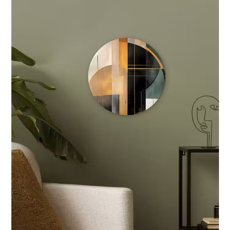 Abstract - Goud - Brons - Groen - Vormen - Modern Wandcirkel kunststof plaat 5mm dik klein -sfeer3