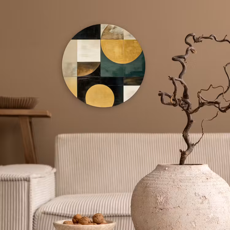 Abstract - Goud - Brons - Vormen - Geometrisch Wandcirkel kunststof plaat 5mm dik klein -sfeer1