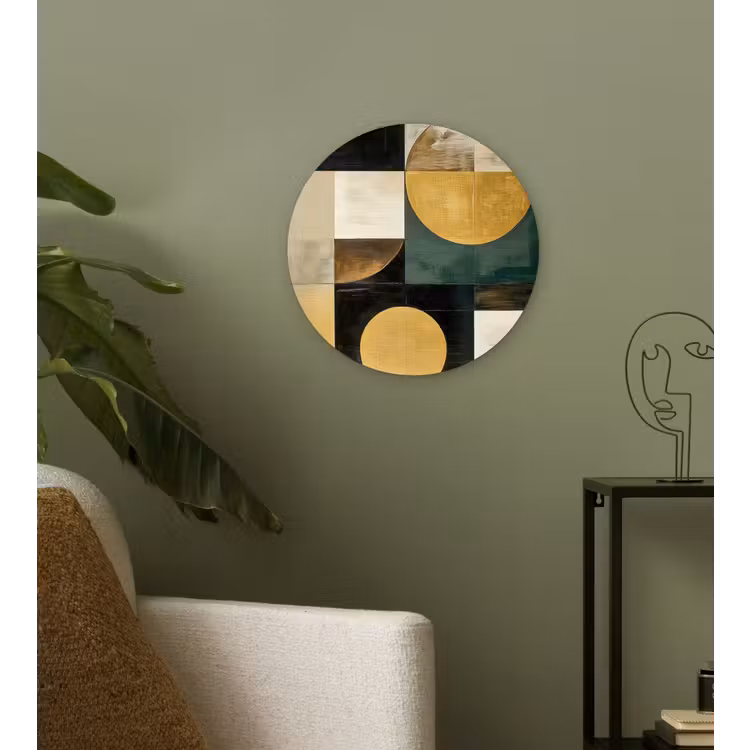 Abstract - Goud - Brons - Vormen - Geometrisch Wandcirkel kunststof plaat 5mm dik klein -sfeer3
