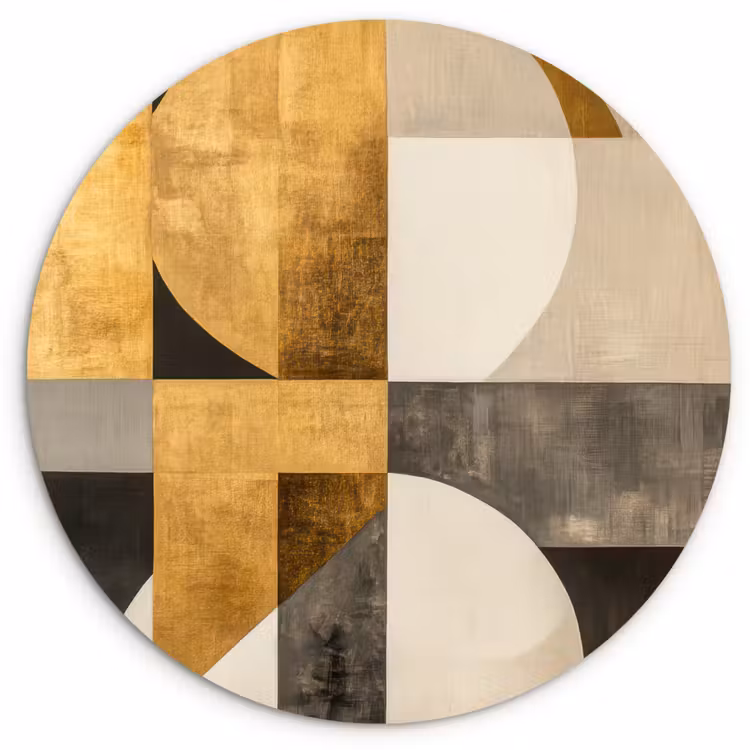 Abstract - Goud - Grijs - Vormen - Geometrisch Wandcirkel kunststof plaat 5mm dik klein -3d