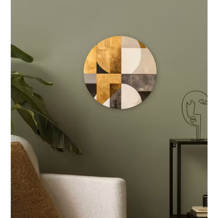 Abstract - Goud - Grijs - Vormen - Geometrisch Wandcirkel kunststof plaat 5mm dik klein -sfeer3