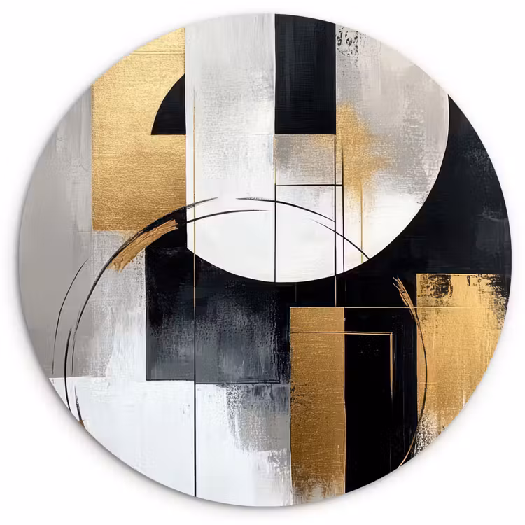 Abstract - Goud - Zilver - Vormen - Aesthetic Wandcirkel kunststof plaat 5mm dik klein -3d