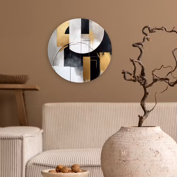 Abstract - Goud - Zilver - Vormen - Aesthetic Wandcirkel kunststof plaat 5mm dik klein -sfeer1