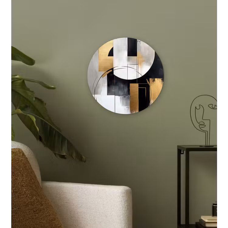 Abstract - Goud - Zilver - Vormen - Aesthetic Wandcirkel kunststof plaat 5mm dik klein -sfeer3
