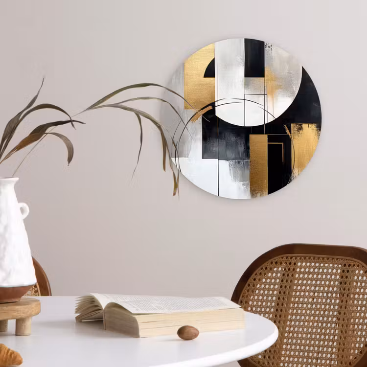 Abstract - Goud - Zilver - Vormen - Aesthetic Wandcirkel kunststof plaat 5mm dik klein -sfeer4