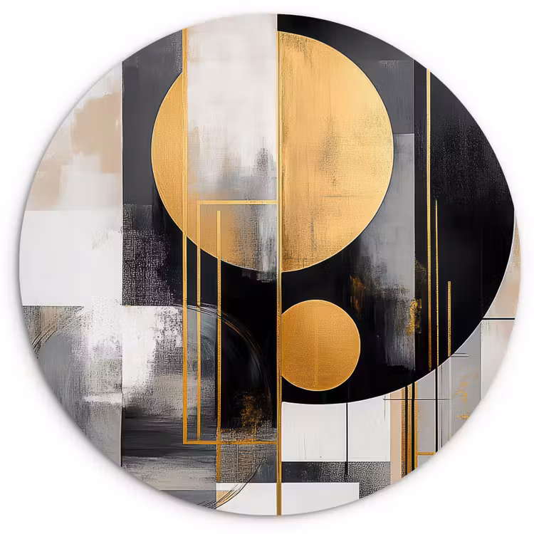 Abstract - Goud - Zilver - Vormen - Aesthetic - Modern Wandcirkel kunststof plaat 5mm dik klein -3d