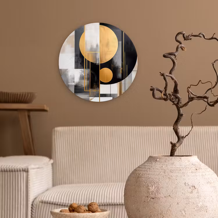 Abstract - Goud - Zilver - Vormen - Aesthetic - Modern Wandcirkel kunststof plaat 5mm dik klein -sfeer1