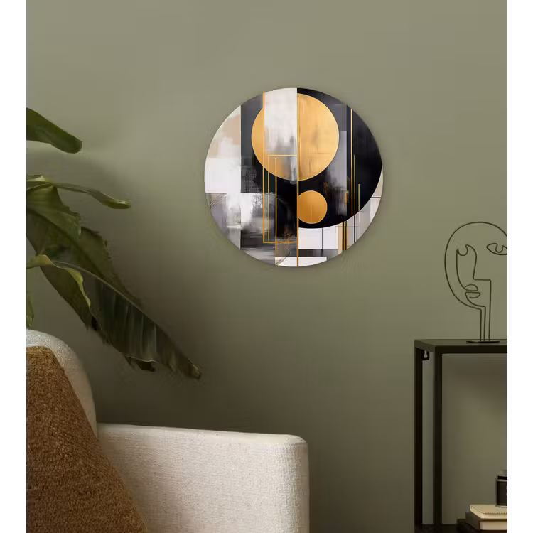 Abstract - Goud - Zilver - Vormen - Aesthetic - Modern Wandcirkel kunststof plaat 5mm dik klein -sfeer3
