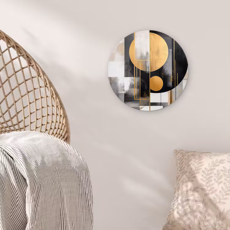 Abstract - Goud - Zilver - Vormen - Aesthetic - Modern Wandcirkel kunststof plaat 5mm dik klein -sfeer5
