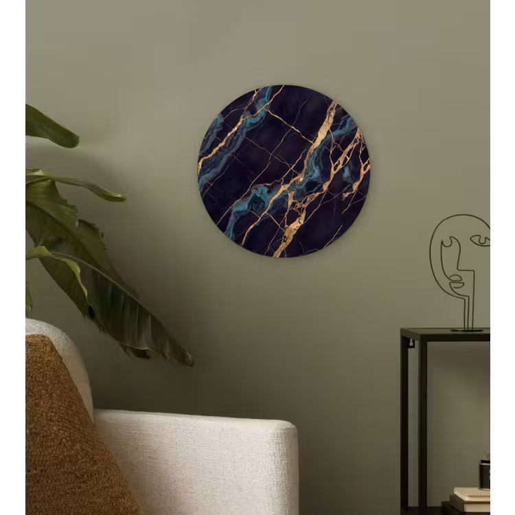 Abstract - Gouden lijnen - Kunst - Modern - Zwart Wandcirkel kunststof plaat 5mm dik klein -sfeer3