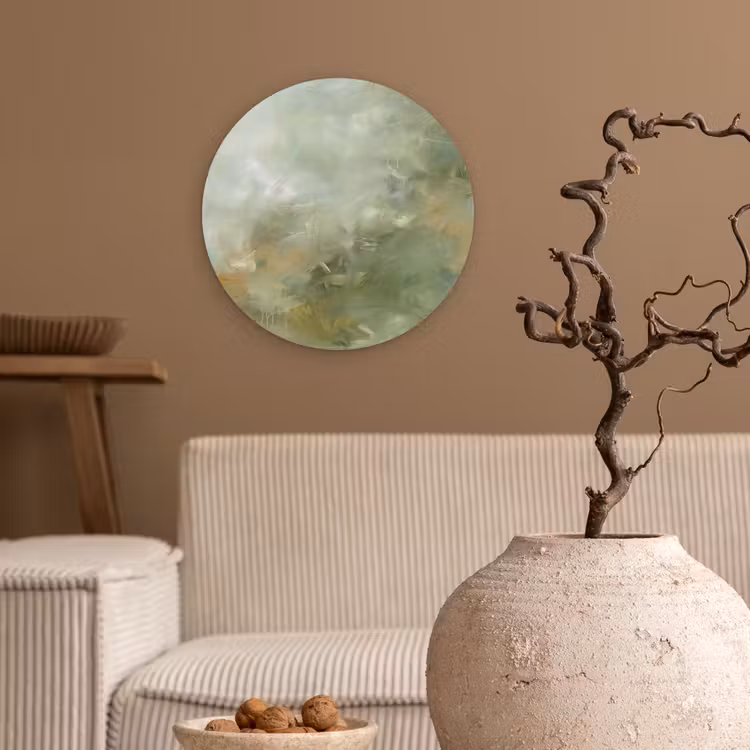 Abstract - Groen - Beige - Modern - Kunst Wandcirkel kunststof plaat 5mm dik klein -sfeer1