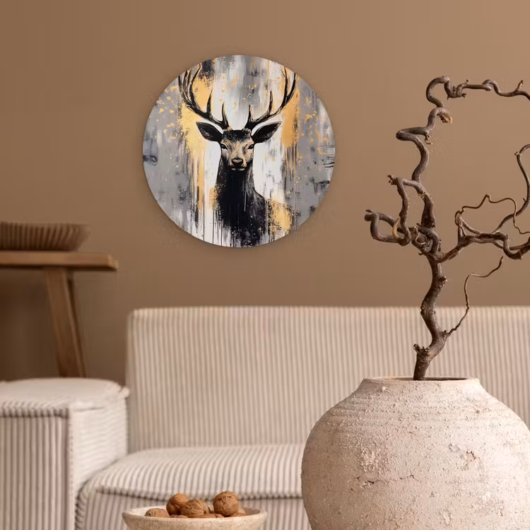 Abstract - Hert - Gewei - Goud Wandcirkel kunststof plaat 5mm dik klein -sfeer1