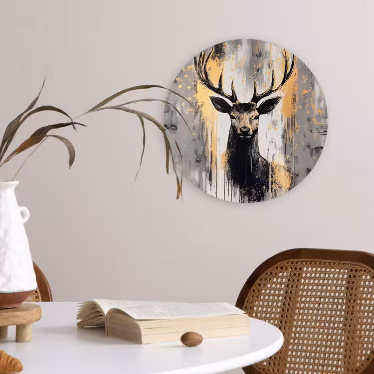 Abstract - Hert - Gewei - Goud Wandcirkel kunststof plaat 5mm dik klein -sfeer4