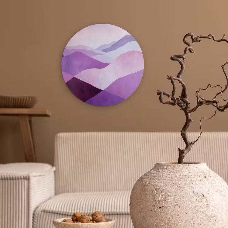 Abstract - Heuvels - Landschap - Paars Wandcirkel kunststof plaat 5mm dik klein -sfeer1