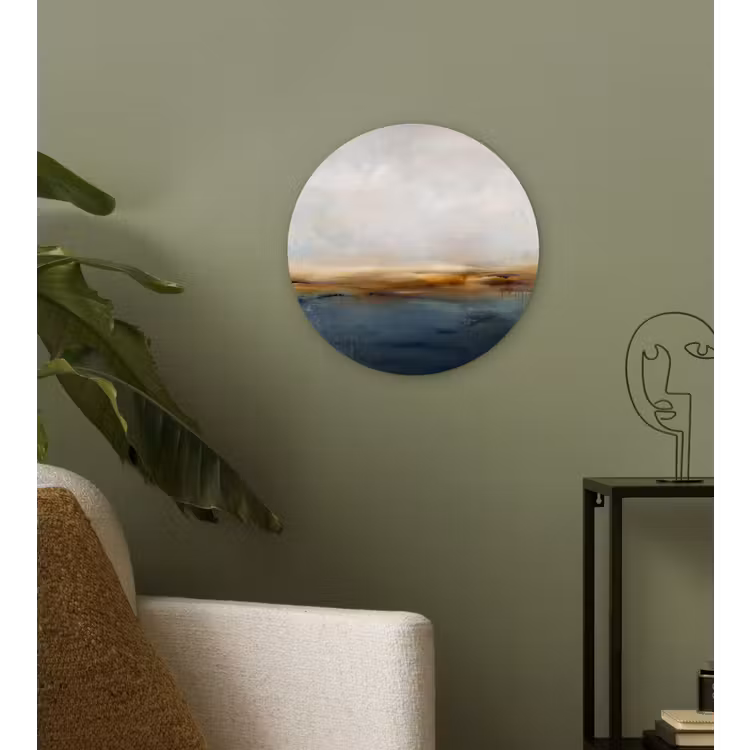 Abstract - Horizon - Water - Modern - Beige Wandcirkel kunststof plaat 5mm dik klein -sfeer3