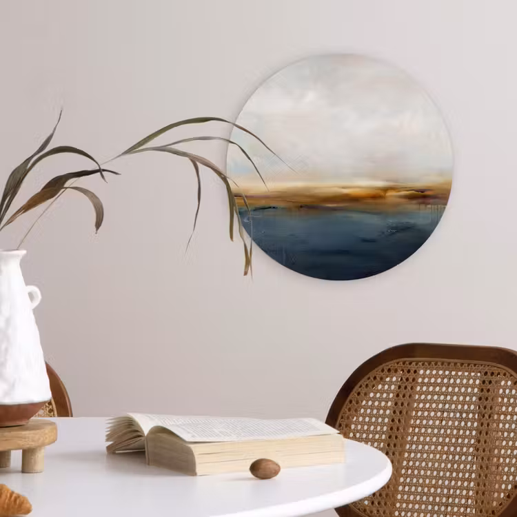 Abstract - Horizon - Water - Modern - Beige Wandcirkel kunststof plaat 5mm dik klein -sfeer4