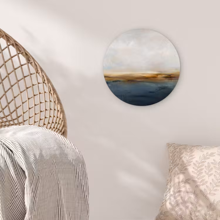 Abstract - Horizon - Water - Modern - Beige Wandcirkel kunststof plaat 5mm dik klein -sfeer5
