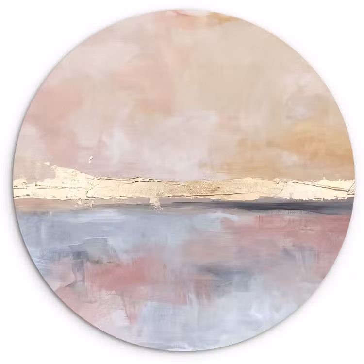 Abstract - Horizontaal - Kunst - Roze - Goud Wandcirkel kunststof plaat 5mm dik klein -3d