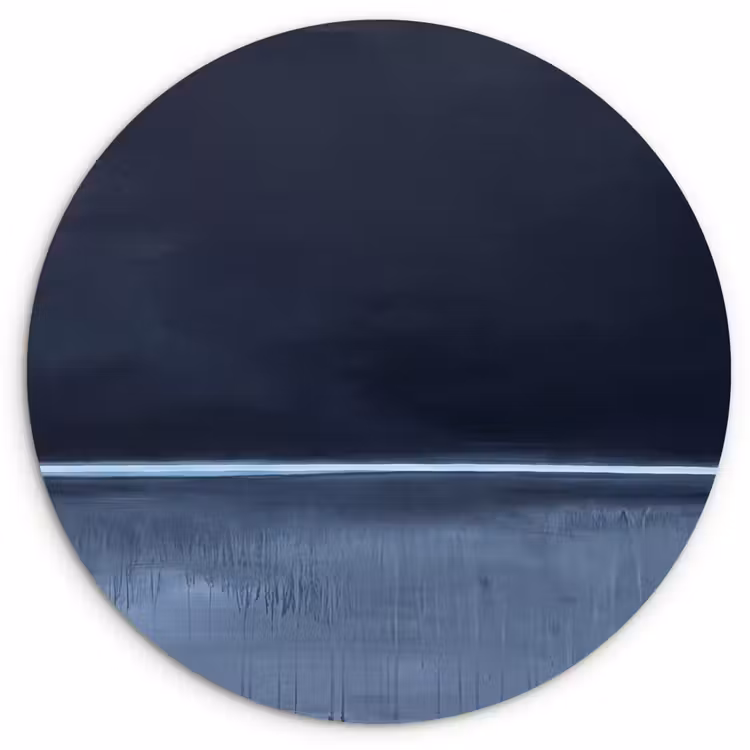 Abstract - Horizontale lijn - Minimalistisch - Donkerblauw - Kunst Wandcirkel kunststof plaat 5mm dik klein -3d
