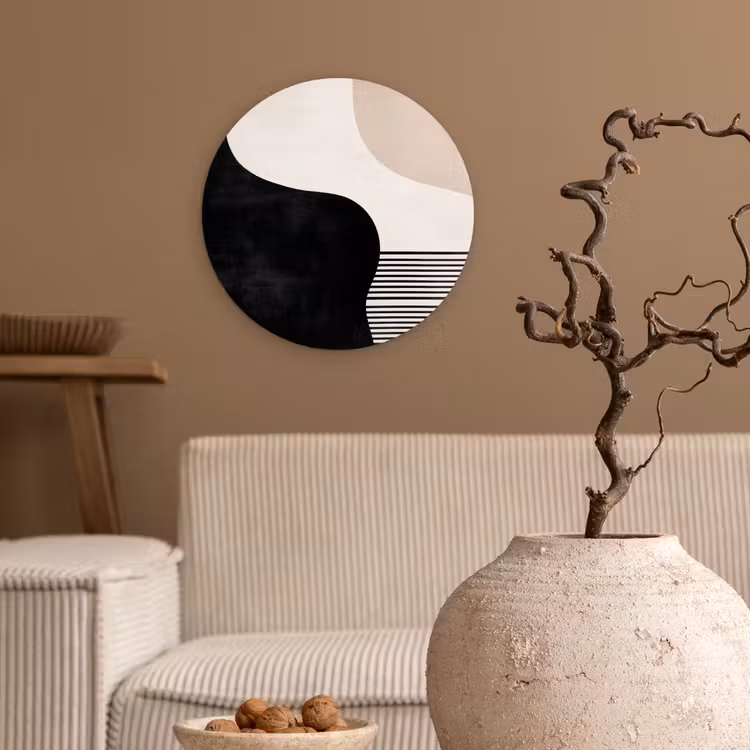 Abstract - Japandi - Beige - Modern Wandcirkel kunststof plaat 5mm dik klein -sfeer1