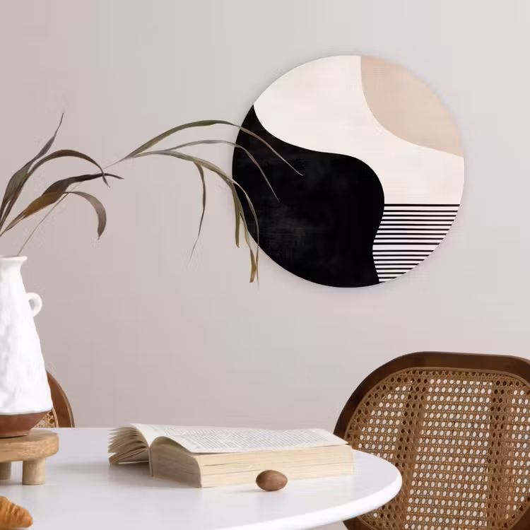 Abstract - Japandi - Beige - Modern Wandcirkel kunststof plaat 5mm dik klein -sfeer4