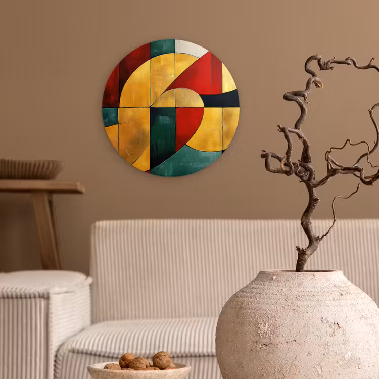 Abstract - Kerst - Goud - Rood - Groen Wandcirkel kunststof plaat 5mm dik klein -sfeer1