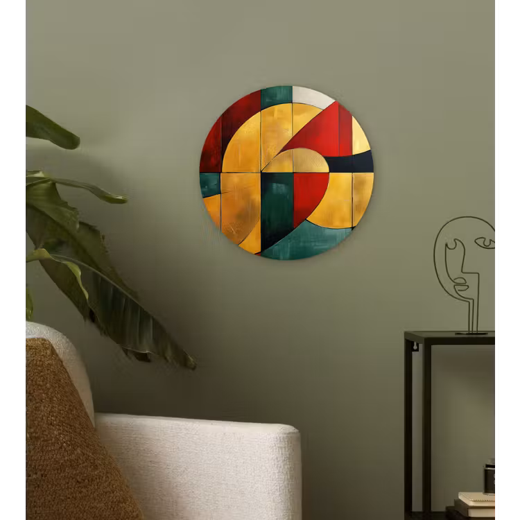 Abstract - Kerst - Goud - Rood - Groen Wandcirkel kunststof plaat 5mm dik klein -sfeer3