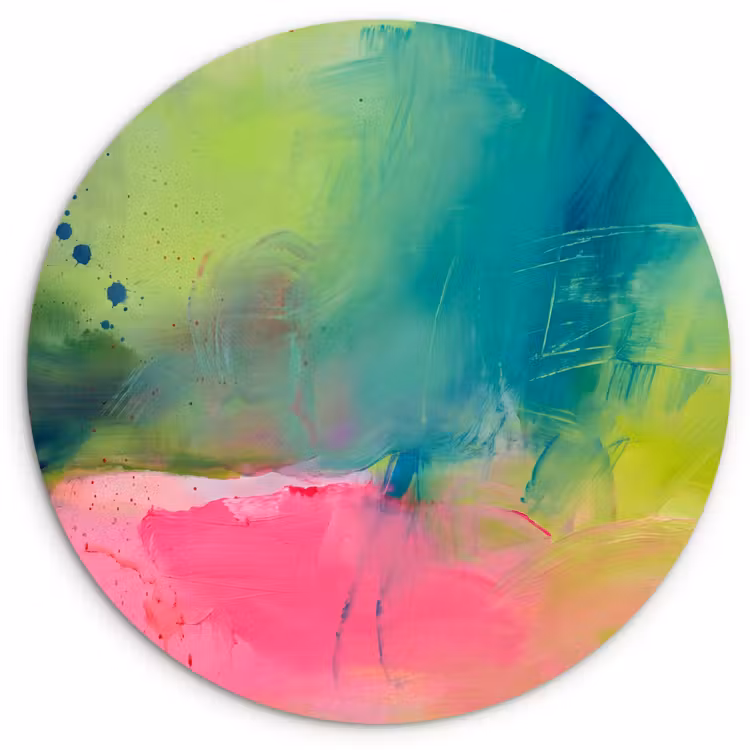 Abstract - Kleuren - Modern - Groen - Roze Wandcirkel kunststof plaat 5mm dik klein -3d