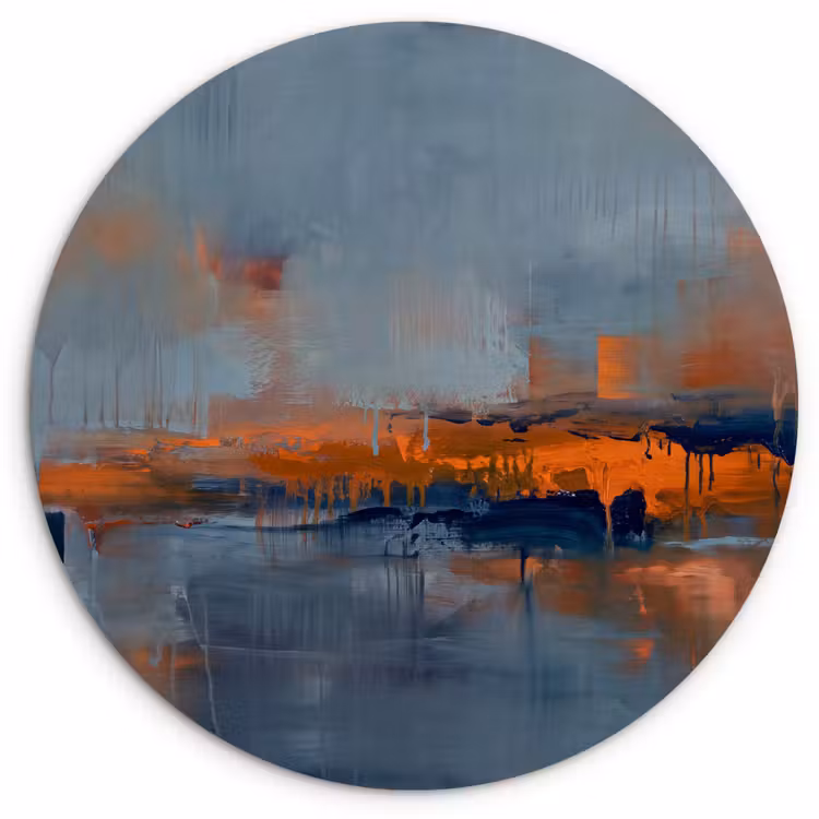 Abstract - Kleuren - Modern - Oranje - Grijs Wandcirkel kunststof plaat 5mm dik klein -3d