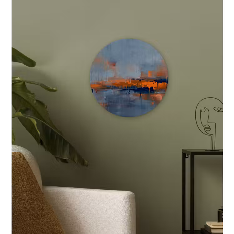 Abstract - Kleuren - Modern - Oranje - Grijs Wandcirkel kunststof plaat 5mm dik klein -sfeer3