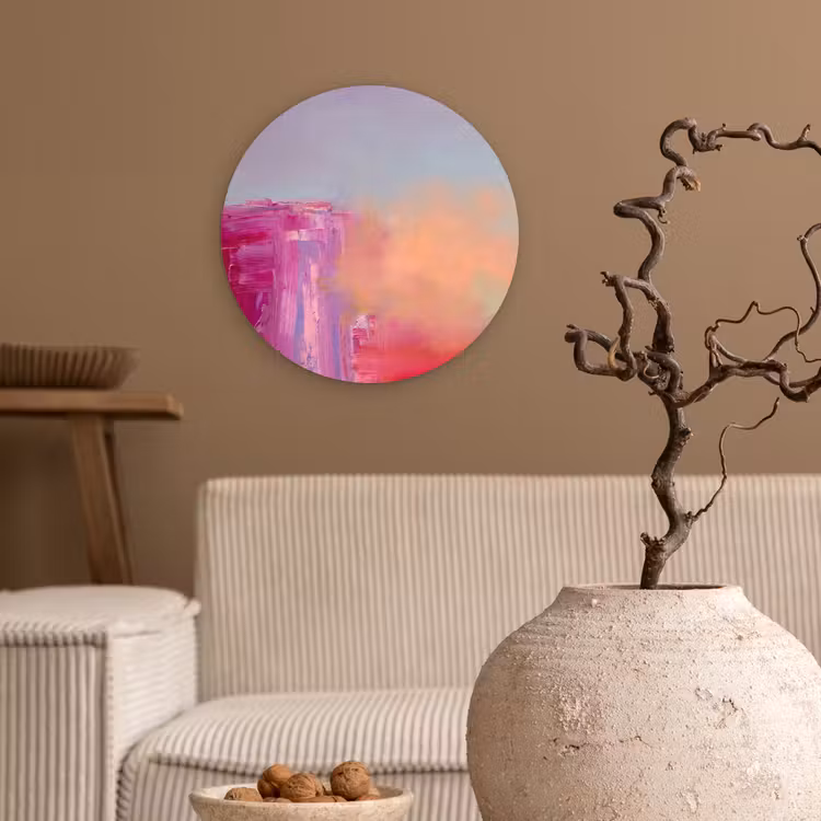 Abstract - Kleuren - Modern - Roze Wandcirkel kunststof plaat 5mm dik klein -sfeer1