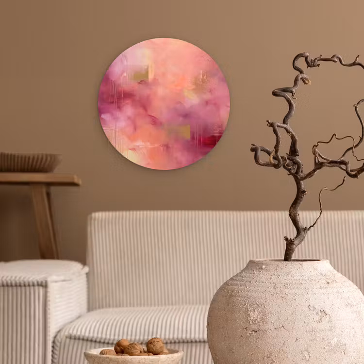 Abstract - Kleuren - Modern - Roze - Paars Wandcirkel kunststof plaat 5mm dik klein -sfeer1