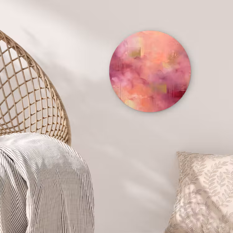 Abstract - Kleuren - Modern - Roze - Paars Wandcirkel kunststof plaat 5mm dik klein -sfeer5
