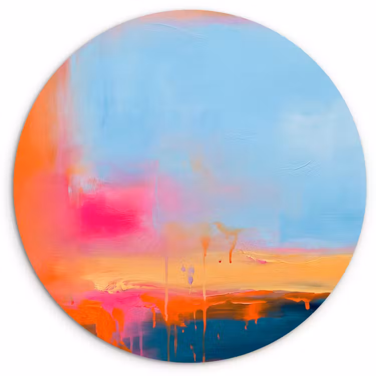 Abstract - Kleurvlakken - Modern - Oranje - Blauw Wandcirkel kunststof plaat 5mm dik klein -3d